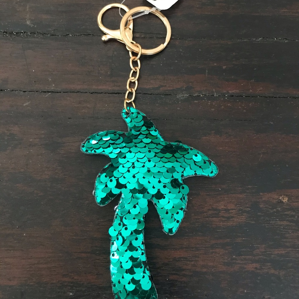 Set of 5 Green Palm Trees Keychain Clasp